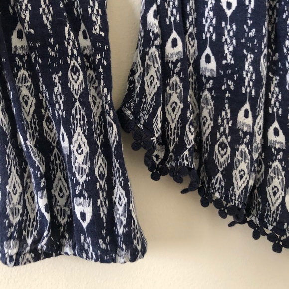 Navy & white printed long sleeve wide neck tee - Picture 2 of 3